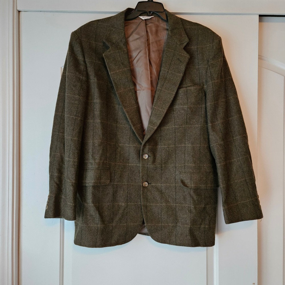 Kenneth Roberts 100% Pure Wool Blazer Suit Coat Brown Two Button Mens XL 46L‎